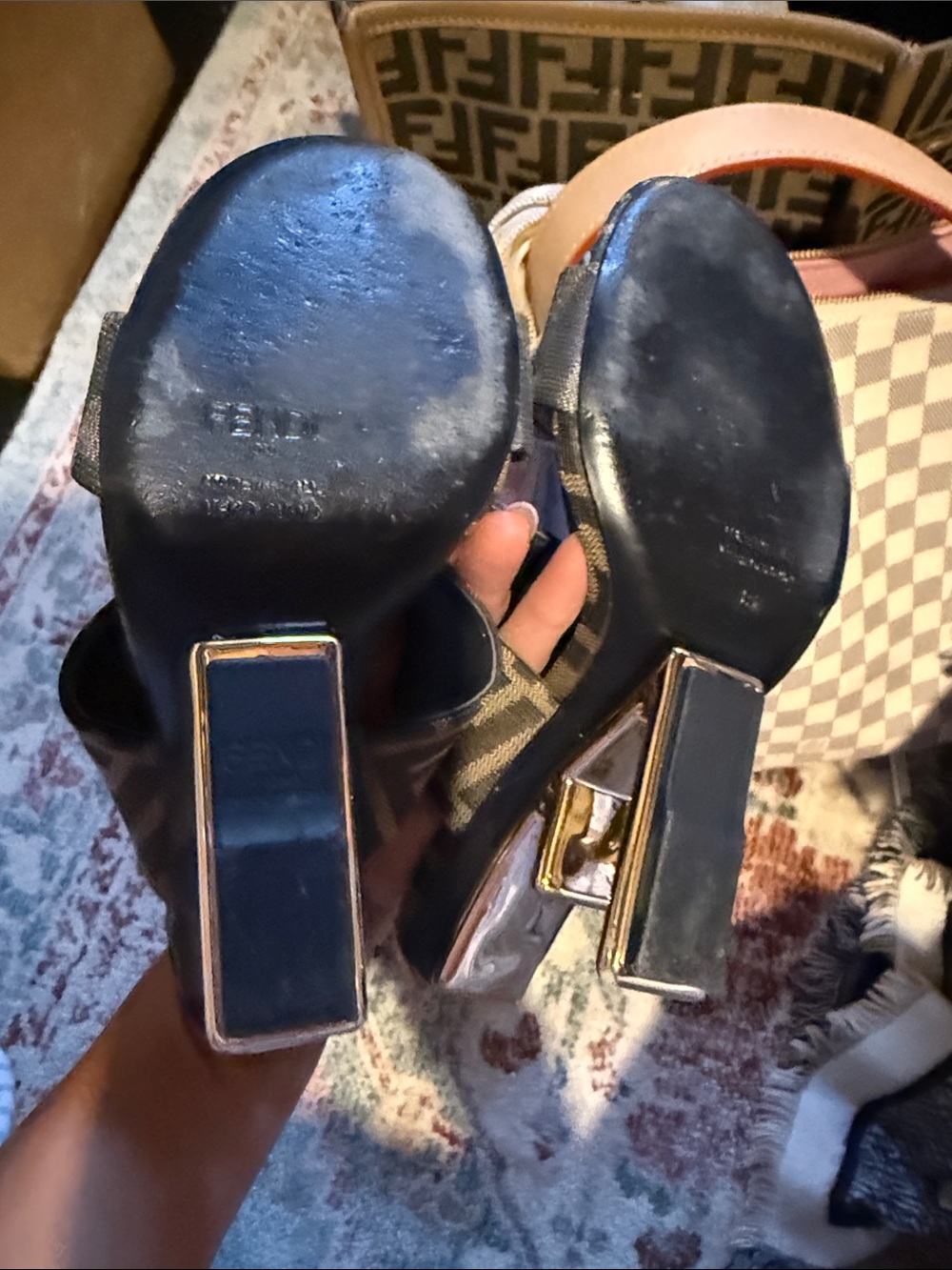Fendi Brown & Black FF Logo Slide Mules - Picture 4 of 5